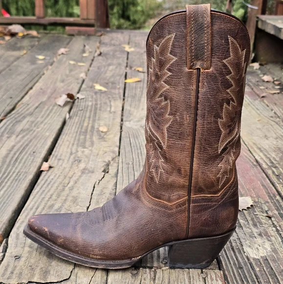 Dan Post Womens, Snip Toe, Brown Leather, Tan Stitching, Cowboy Boots, Size 7M - Picture 8 of 13